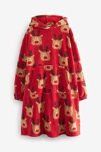 Red Reindeer Matching Family Womens Oversized Blanket Hoodie