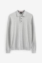 Light Grey Regular Knitted Long Sleeve Polo Shirt