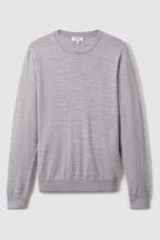 Reiss Soft Grey Mouline Wessex Merino Wool Crew Neck Jumper