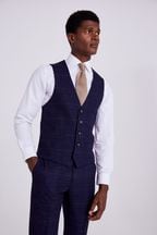 MOSS Navy/Black Check Regular Fit Suit Waistcoat