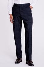 MOSS Navy Blue/Black Check Regular Fit Suit: Trousers