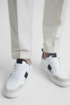 Reiss White/Blue Mix Aira Mid Top Leather Trainers
