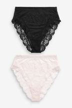 Black/Cream High Rise High Leg Lace Knickers 2 Pack