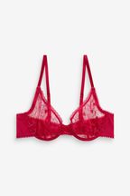 Red/Pink Valentine Heart Embroidery Non Pad Wired Plunge Bra