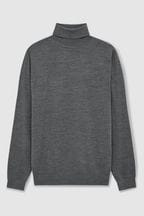 Reiss Mid Grey Melange Caine Slim Fit Merino Wool Roll Neck Jumper