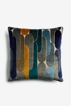 Navy Blue Square Retro Cut Velvet Cushion