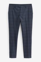 Navy Blue Skinny Fit Check Suit: Trousers