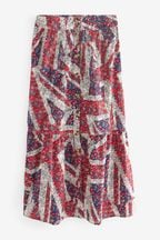 Print Coronation Button Through 100% Cotton Midi Skirt