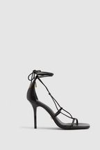 Reiss Black Kali High Leather Strappy Wrap Sandals