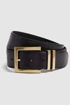 Reiss Black Brompton Leather Square Buckle Belt