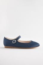 Navy Blue Satin (Stain Resistant) Standard Fit (F) Square Toe Mary Jane Occasion Shoes