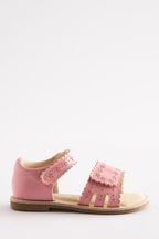 Pink Standard Fit (F) Adjustable Strap Scallop Sandals