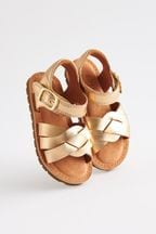 Gold Leather Standard Fit (F) Leather Woven Ankle Strap Sandals