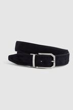 Reiss Navy/Black Aldwych Reversible Leather And Suede Belt