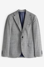 Mid Grey Tailored Fit Wool Blend Check Suit Jacket