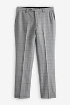 Mid Grey Tailored Fit Wool Blend Check Suit: Trousers