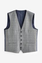 Mid Grey Wool Blend Check Suit Waistcoat