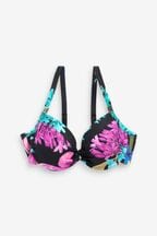 Navy Blue Floral Shaping Padded Wired Bikini Top