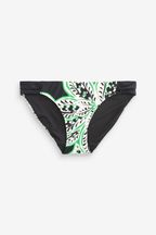Black / Green Leaf Print Ruched Side High Leg Bikini Bottoms