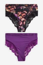 Floral Print/Purple High Rise Lace Trim Knickers 2 Pack