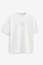 Ecru Cream Print Relaxed Heavyweight T-Shirt