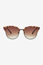 Tortoiseshell Brown Round Clubmaster Style Sunglasses