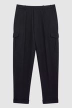 Reiss Navy Grade Relaxed Cropped Cargo Trousers