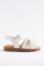 White Leather Strappy Padded Sandals