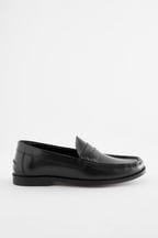 Black Regular Fit Leather Penny Loafers