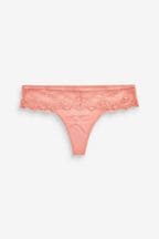 Coral Pink Thong Microfibre And Lace Knickers