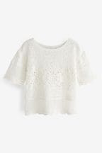 Ecru White Crochet Short Sleeve Knit Top