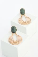 Gold Tone Fan Drop Statement Earrings