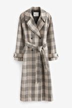 Monochrome Check Double Breasted Trench Coat