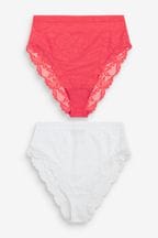 Red/White High Rise High Leg Lace Knickers 2 Pack