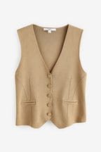 Camel Brown Button Through Knitted Waistcoat