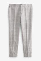 Light Grey Slim Fit Linen Blend Check Suit: Trousers
