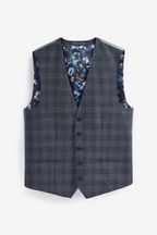 Charcoal Grey Slim Signature Marzotto Italian Fabric Check Suit Waistcoat