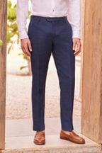 Blue Signature Italian Linen Slim Fit Suit: Trousers