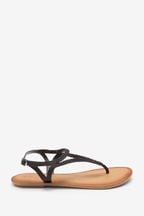 Black Regular/Wide Fit Forever Comfort® Leather Plait Toe Post Flat Sandals