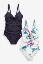 Navy/Floral Tummy Control Swimsuits 2 Pack