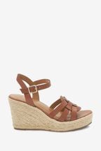 Tan Brown Signature Leather Interlock Wedges