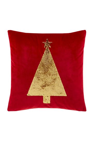 Catherine Lansfield Red Sequin Christmas Tree Cushion