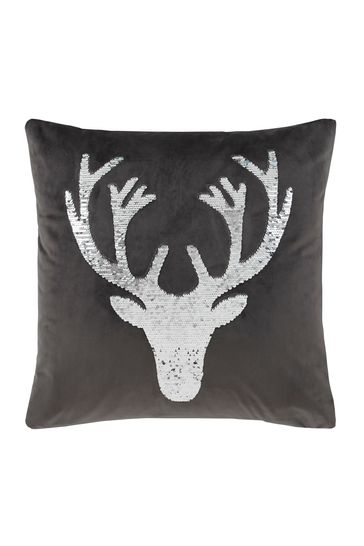 Catherine Lansfield Grey Sequin Stag Cushion