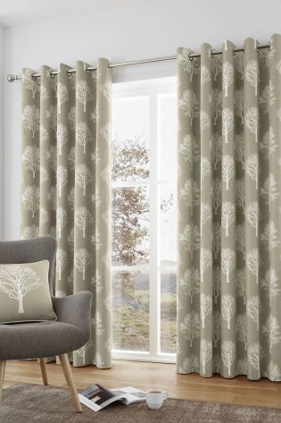 Fusion Duck Egg Blue Woodland Trees Eyelet Curtains