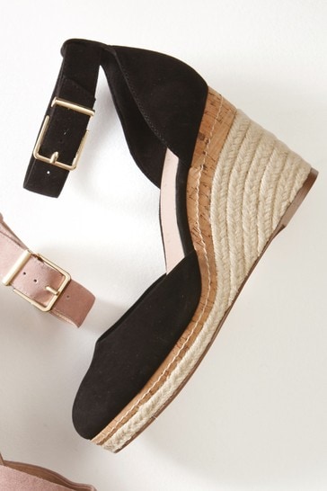 black covered toe wedges