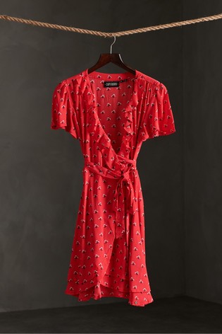 Buy Superdry Red Ditsy Wrap Dress from 