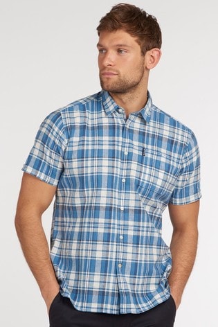 Buy Barbour® Blue Linen Mix Short Sleeve Summer Shirt from the Next UK  online shop