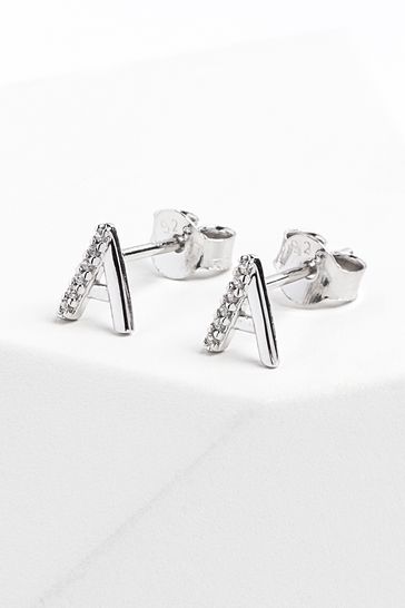 BriLove 925 Sterling Silver Cubic Zirconia Alphabet Initial Stud Earrings Jewelry Gifts for Women 