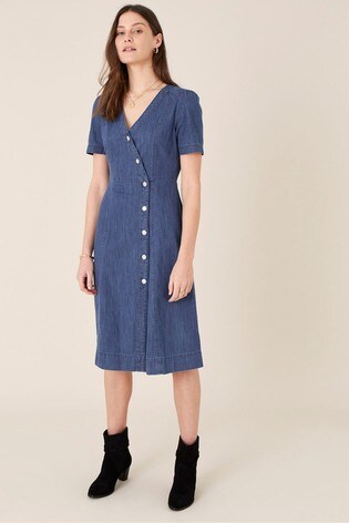 Buy Monsoon Blue Denim Wrap Midi Dress from the Next UK online shop