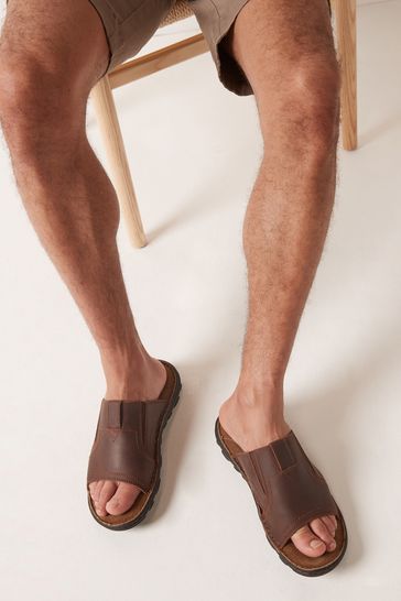 leather brown mules
